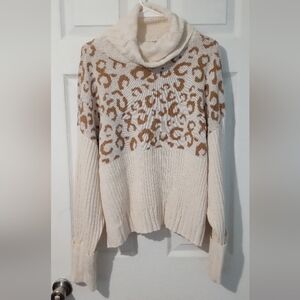 Nine West Cream and Brown Turtleneck Sweater with Leopard Print
